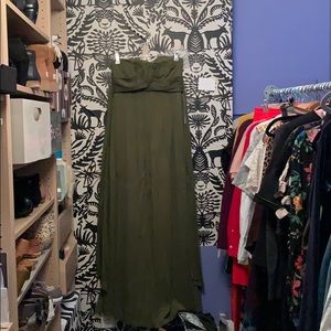 Strapless Olive Green Floor Length Dress